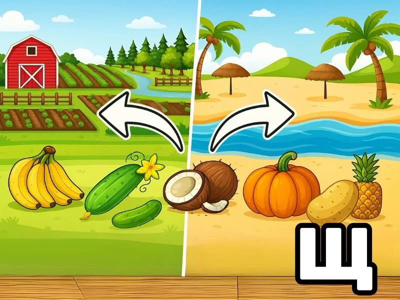 Щ - Овощи & Фрукты превью игры для логопеда